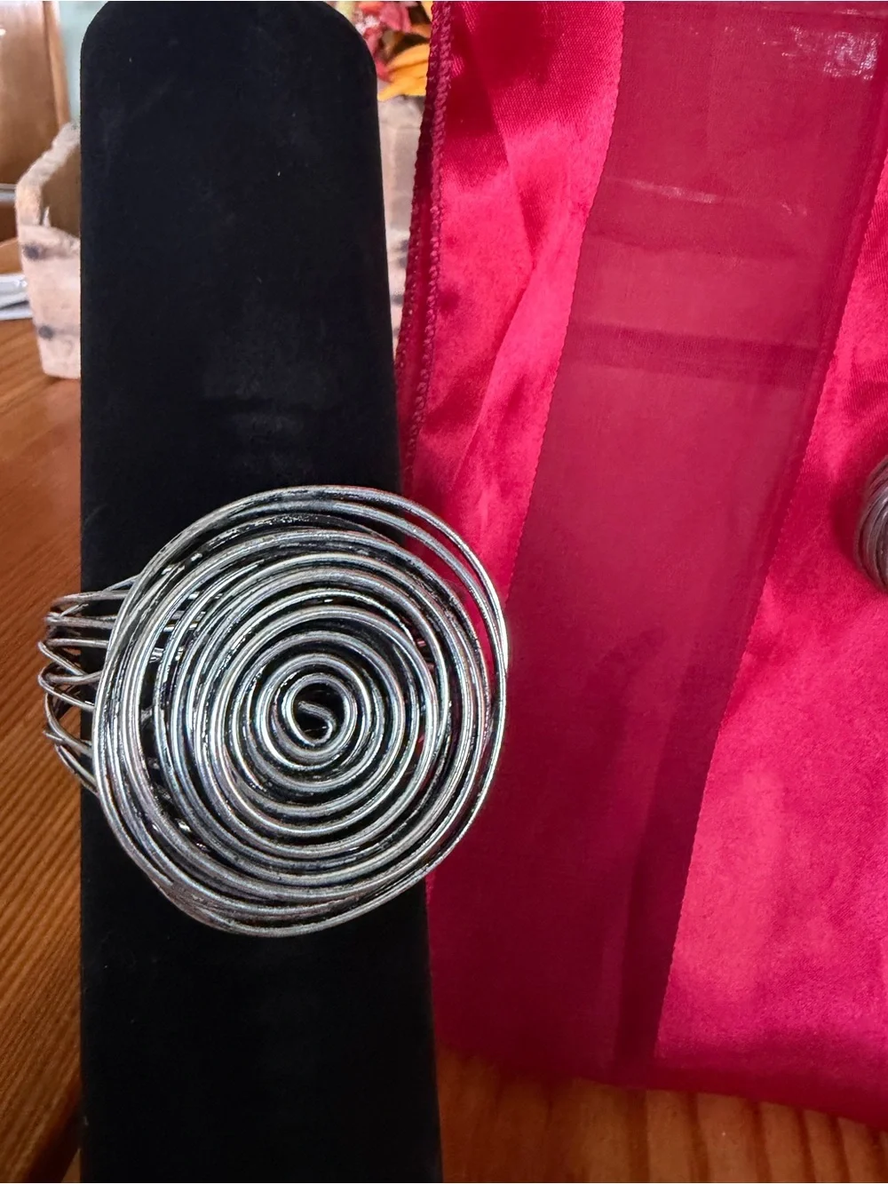 Silver Tone Multi-Ring Pendant Necklace and Statement Cuff Bracelet - 18in